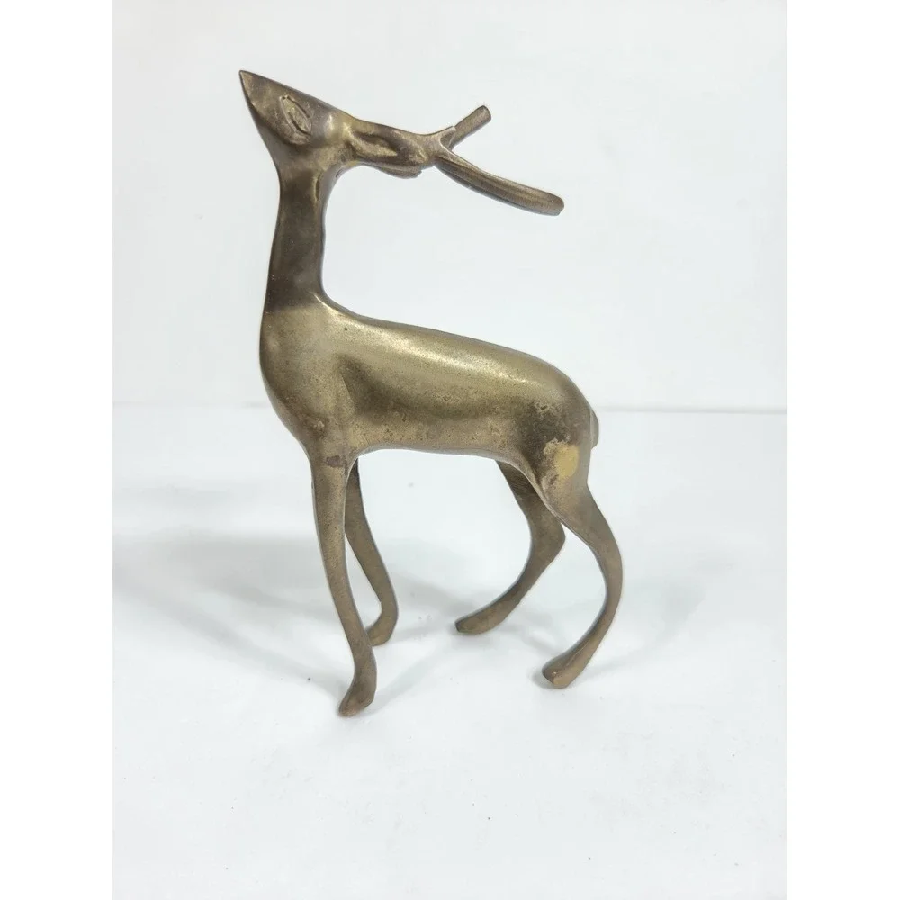 Vtg Mid Century brass buck deer figurine  6 inches tall